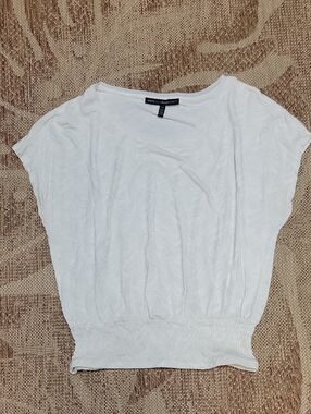 White Short Sleeve Smocked Hem Top by White House Black Market